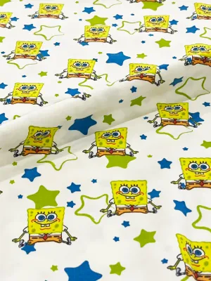 Spongebob Stars | Licensed Cotton Lycra Fabric, 180gsm