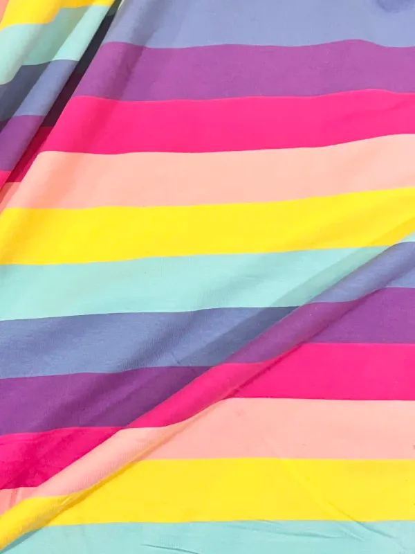 Rainbow Stripes, Bright | Stretch French Terry Knit Fabric | 190cm Wide