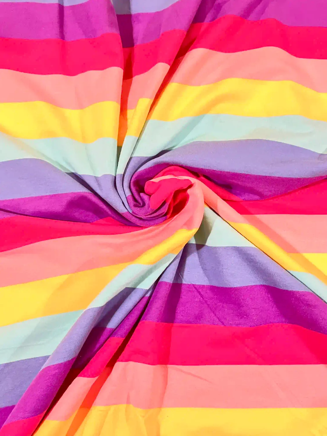 Rainbow Stripes, Bright | Stretch French Terry Knit Fabric | 190cm Wide