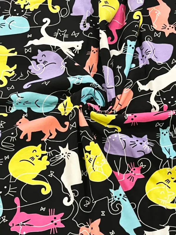 Cat Doodles | Cotton Jersey T-Shirting Fabric, 178cm Wide