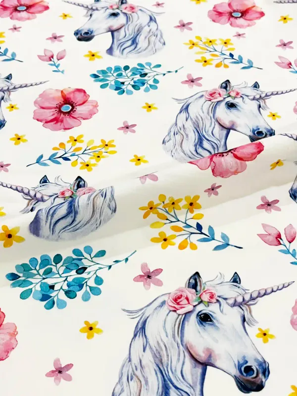 Watercolour Unicorns | Cotton Lycra Fabric, 240gsm