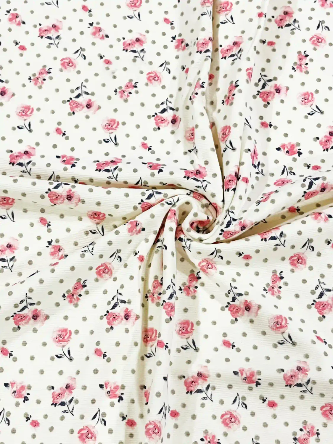 Florals on Polka | Ribbed Jersey Knit Cotton Lycra | 180cm Wide