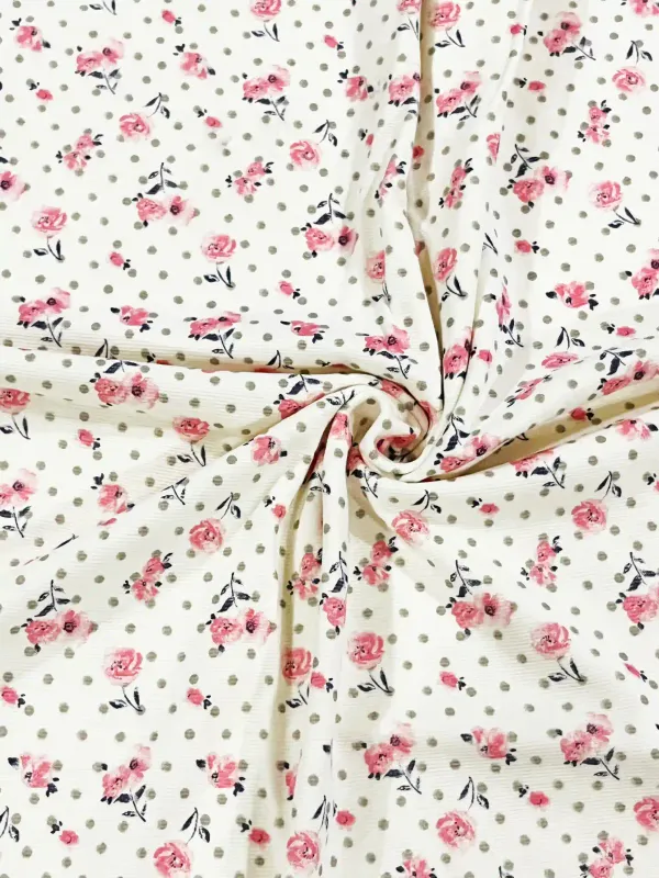Florals on Polka | Ribbed Jersey Knit Cotton Lycra | 180cm Wide