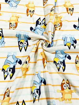 Bluey &amp; Bingo, Stripes | Licensed Cotton Jersey T-shirt Fabric, 180cm Wide