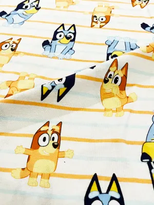 Bluey &amp; Bingo, Stripes | Licensed Cotton Jersey T-shirt Fabric, 180cm Wide