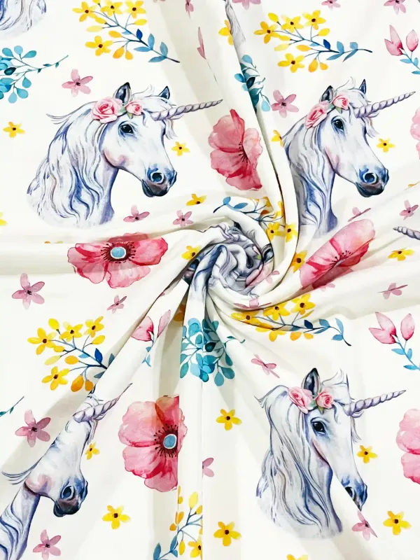 Watercolour Unicorns | Cotton Lycra Fabric, 240gsm