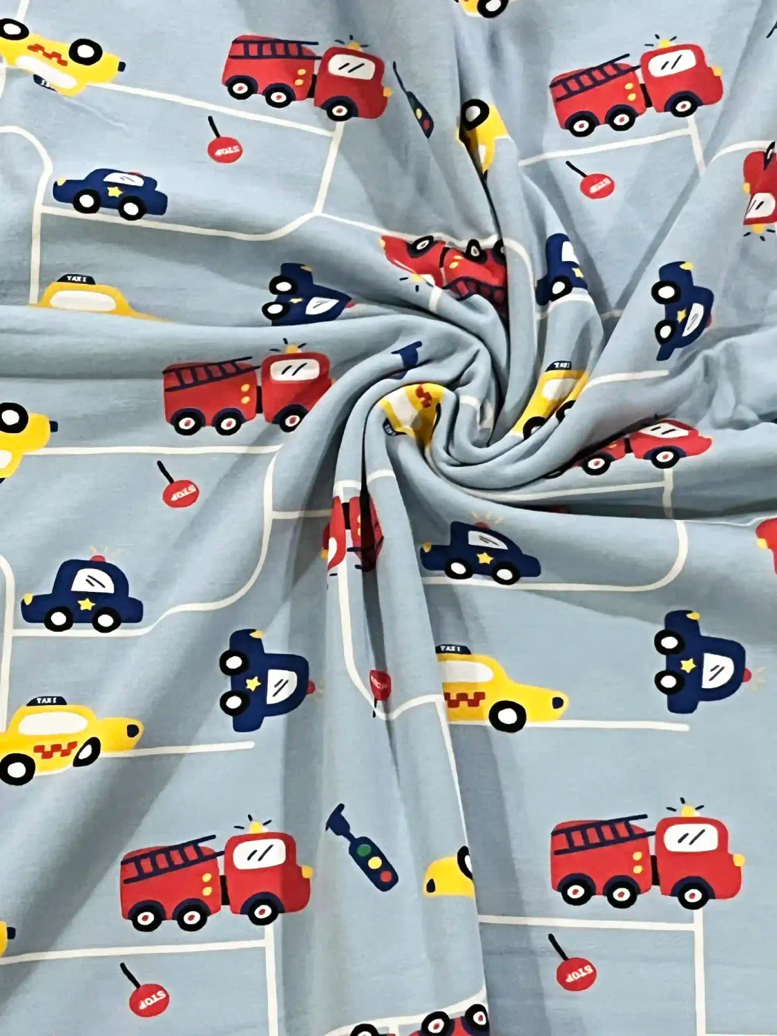 Vehicles on the Road | Cotton Lycra Fabric, 190gsm