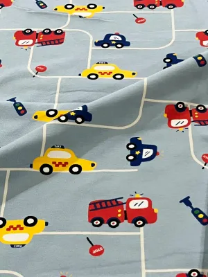 Vehicles on the Road | Cotton Lycra Fabric, 190gsm