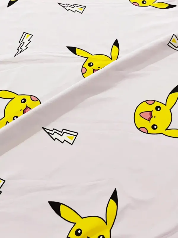 Pikachu on Lilac | Licensed Cotton Lycra Fabric, 190gsm