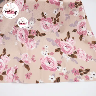 Beige Floral | Waffle Jersey Knit Fabric | 158cm Wide