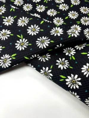 Daisy on Black | Waffle Jersey Knit Fabric | 160cm Wide