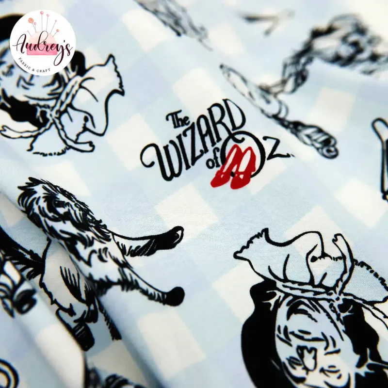 Wizard of Oz on Gingham | Licensed Combed Cotton Lycra Fabric, 200gsm