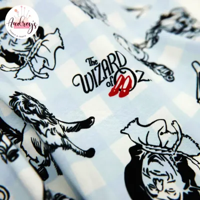 Wizard of Oz on Gingham | Licensed Combed Cotton Lycra Fabric, 200gsm