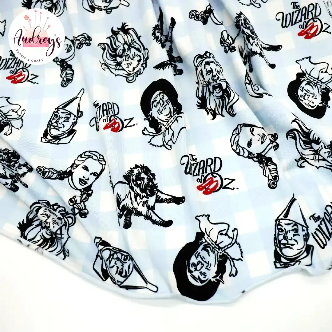 Wizard of Oz on Gingham | Licensed Combed Cotton Lycra Fabric, 200gsm