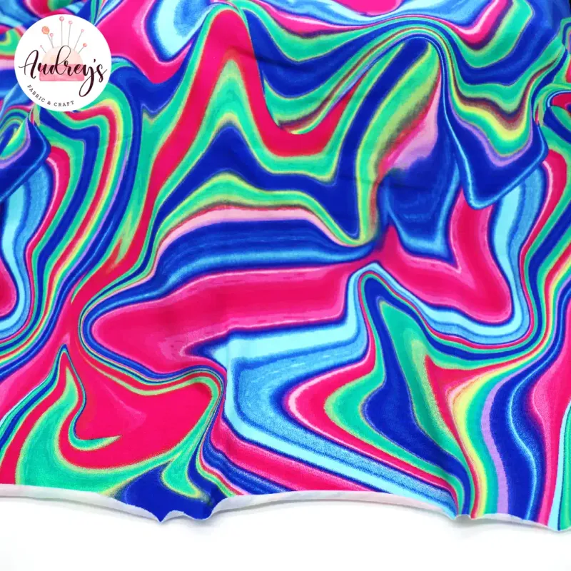 Rainbow Swirls, Bright | Cotton Lycra Fabric, 200gsm
