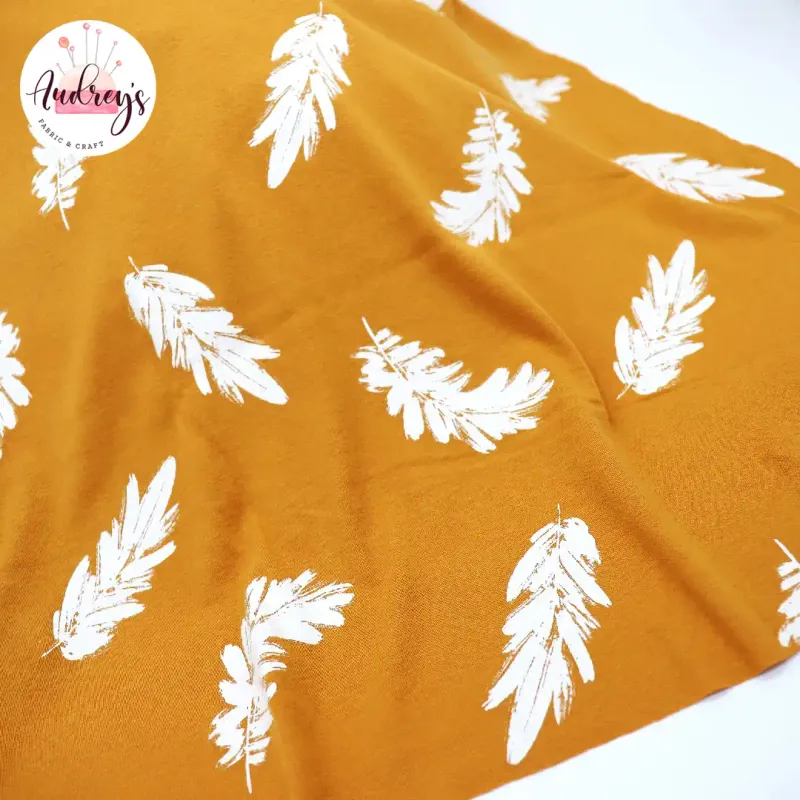 Leaves on Mustard | Cotton Jersey Interlock T-Shirting Fabric, 160cm Wide