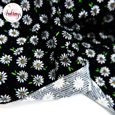 Daisy on Black | Waffle Jersey Knit Fabric | 160cm Wide