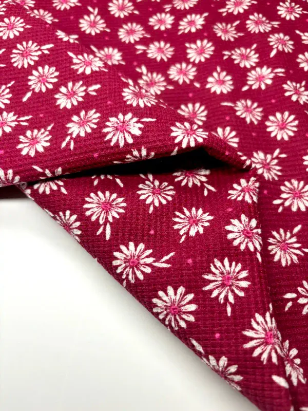 Daisy on Plum | Waffle Jersey Knit Fabric | 160cm Wide