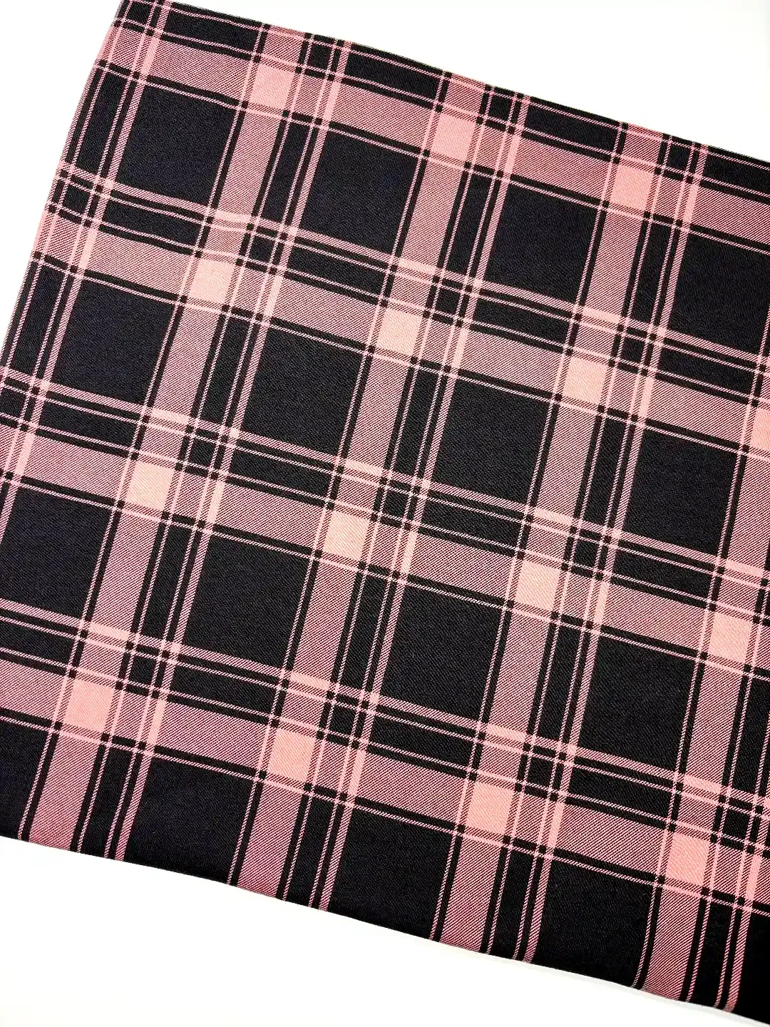 Pink &amp; Black Plaid | Cotton Lycra Fabric, 210gsm