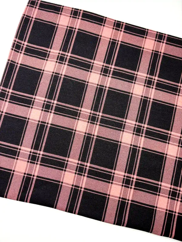 Pink &amp; Black Plaid | Cotton Lycra Fabric, 210gsm