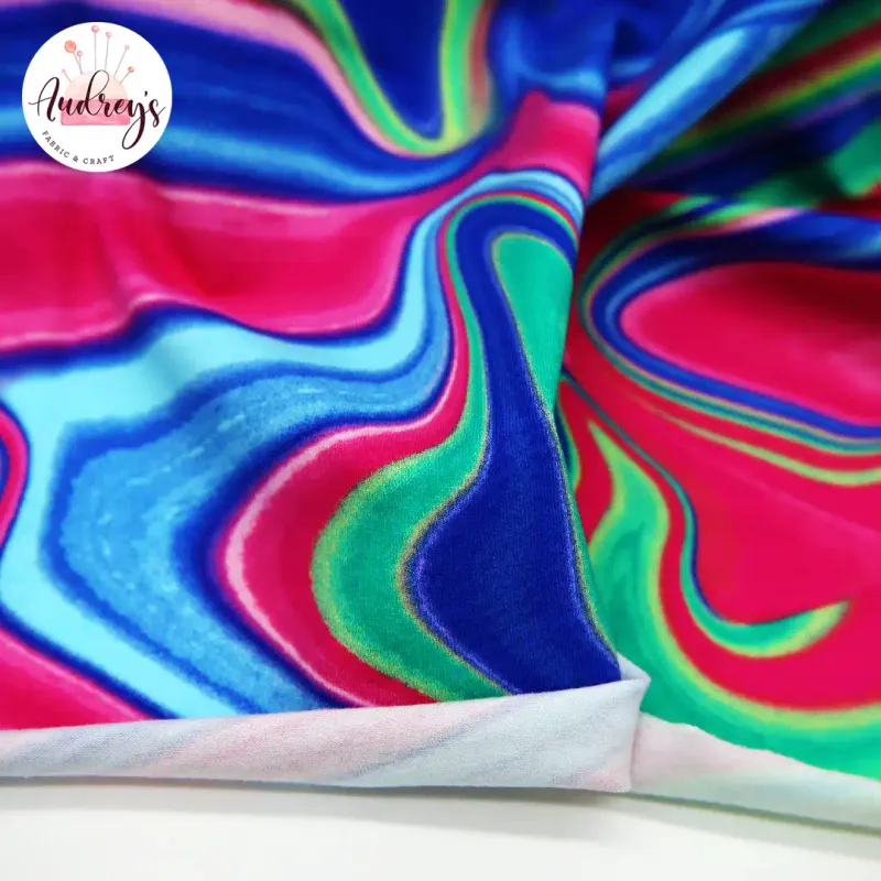 Rainbow Swirls, Bright | Cotton Lycra Fabric, 200gsm