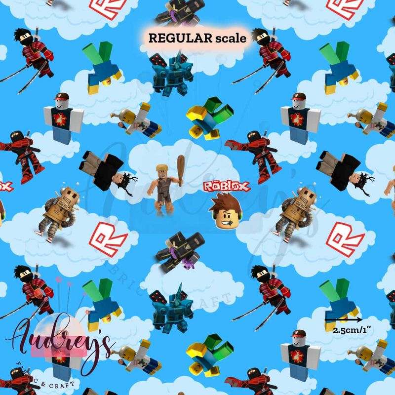 Roblox Blue Toss | Digital-Print Custom Cotton Woven | 145cm wide