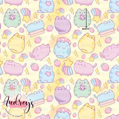 Pusheen Allover, Yellow | Digital-Print Custom Cotton Woven | 145cm wide