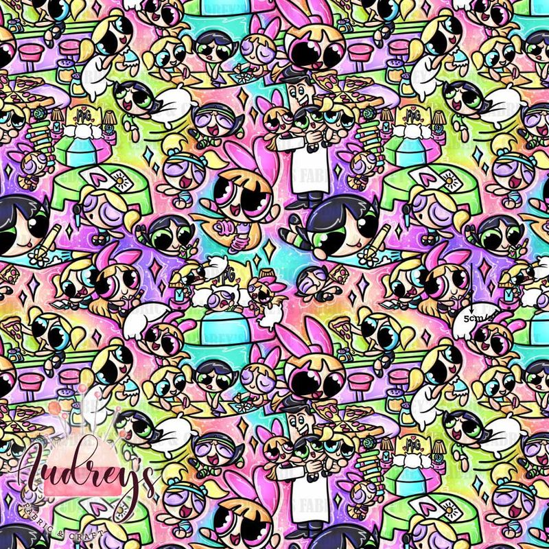 Powerpuff Girls Pizza Party | Digital-Print Custom Cotton Woven | 145cm wide