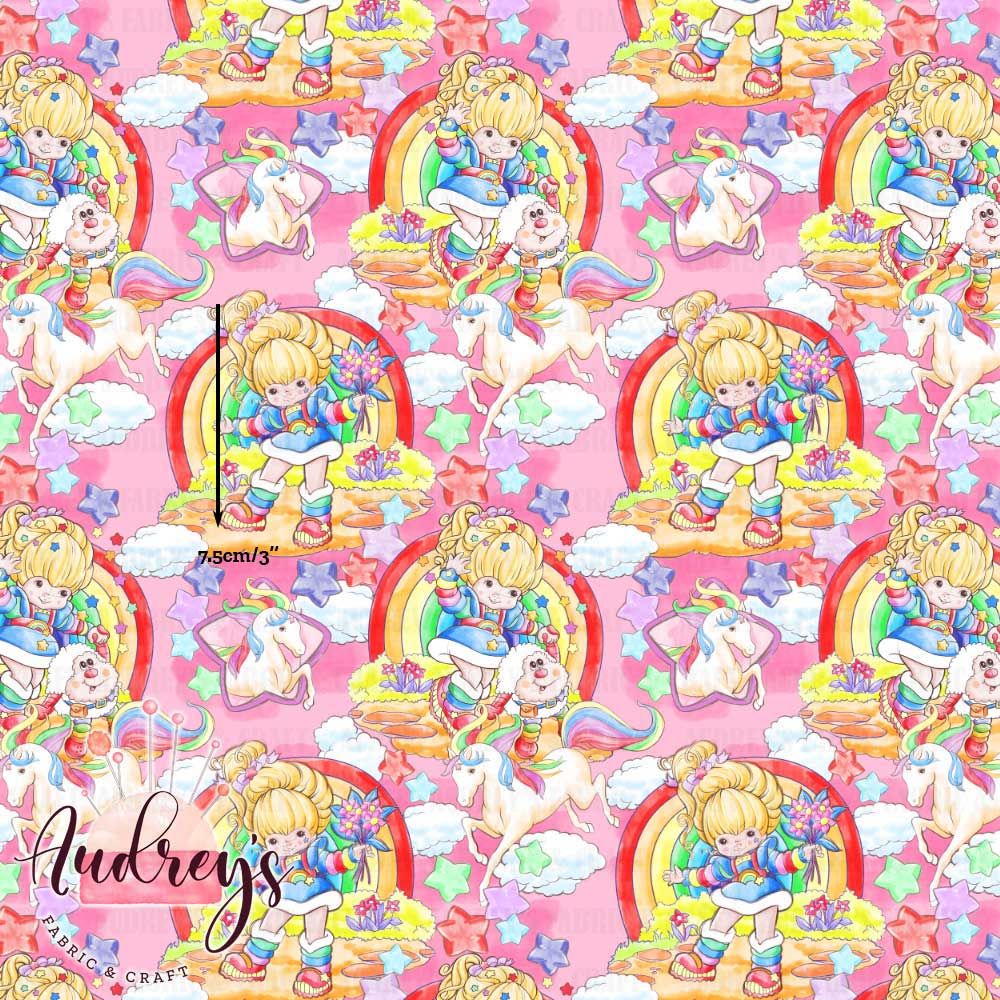 Rainbow Brite on Pink | Digital-Print Custom Cotton Woven | 145cm wide