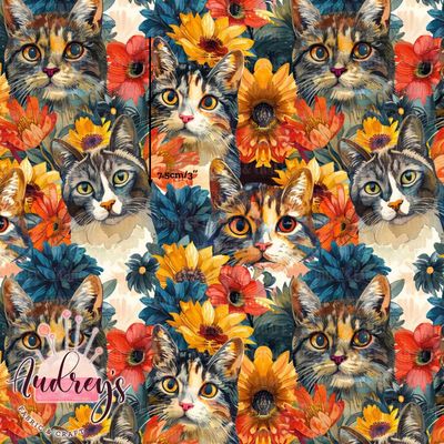 Garden of Kittens | Digital-Print Custom Cotton Woven | 145cm wide