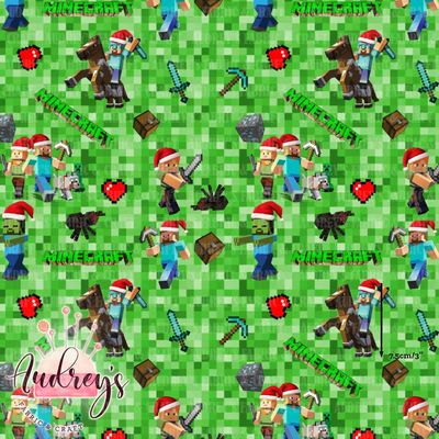 Minecraft on Pixels, Christmas | Digital-Print Custom Cotton Woven | 145cm wide