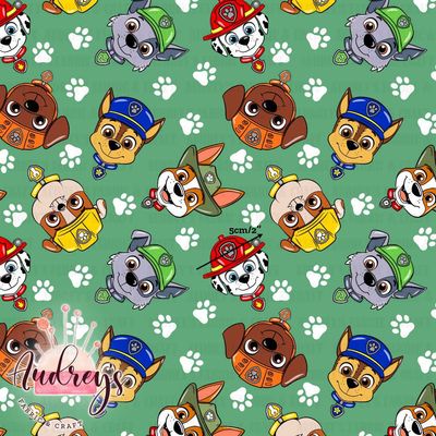 Paw Patrol Toss on Green | Digital-Print Custom Cotton Woven | 145cm wide