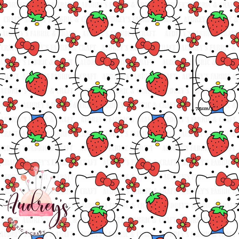 Hello Kitty Strawberry | Digital-Print Custom Cotton Woven | 145cm wide