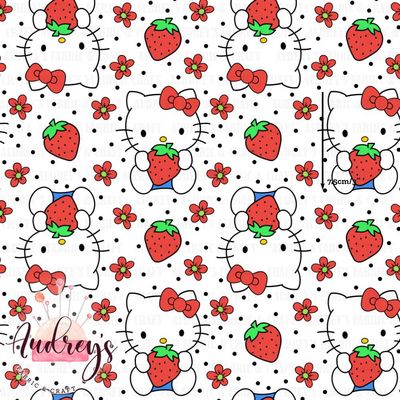 Hello Kitty Strawberry | Digital-Print Custom Cotton Woven | 145cm wide