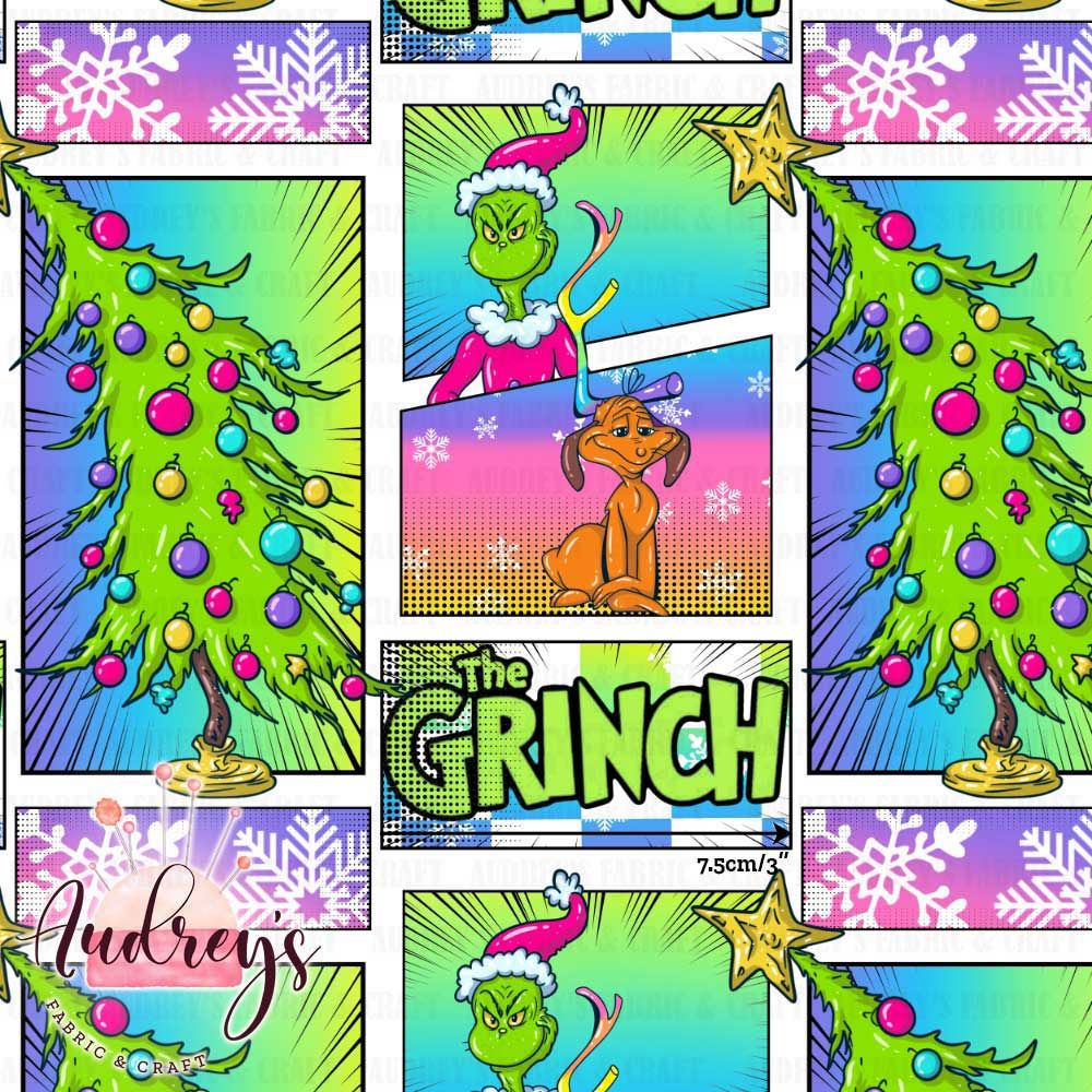 Grinch Patchwork, Christmas | Digital-Print Custom Cotton Woven | 145cm wide