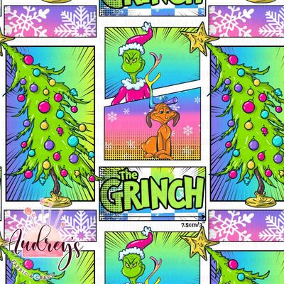 Grinch Patchwork, Christmas | Digital-Print Custom Cotton Woven | 145cm wide