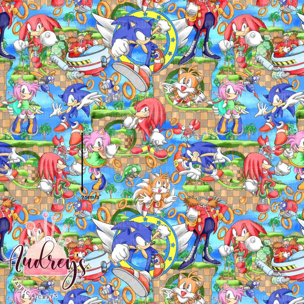 Sonic, Jump | Digital-Print Custom Cotton Woven | 145cm wide