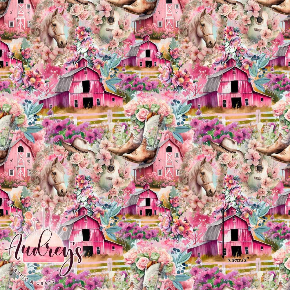 Country Pink Ranch | Digital-Print Custom Cotton Woven | 145cm wide