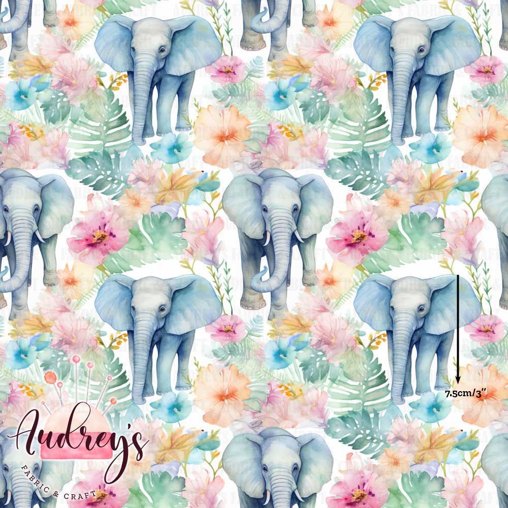 Watercolour Elephants | Digital-Print Custom Cotton Woven | 145cm wide