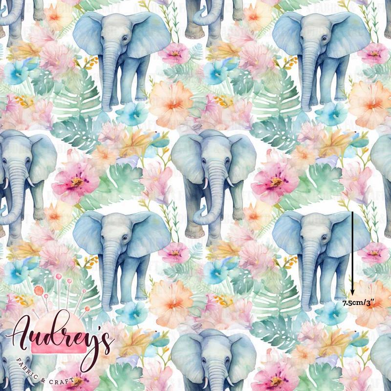 Watercolour Elephants | Digital-Print Custom Cotton Woven | 145cm wide
