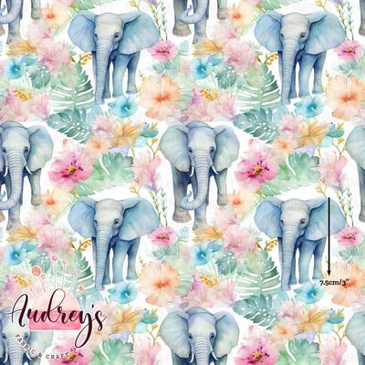 Watercolour Elephants | Digital-Print Custom Cotton Woven | 145cm wide
