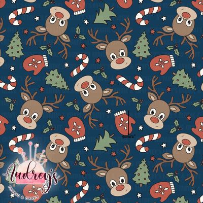 Xmas Reindeer, Navy | Digital-Print Custom Cotton Woven | 145cm wide