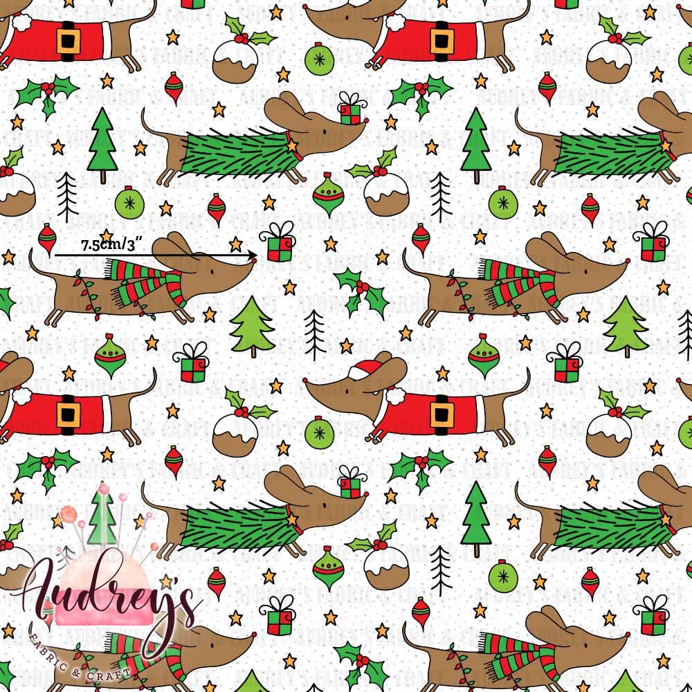 Xmas Dachshunds Doodles | Digital-Print Custom Cotton Woven | 145cm wide