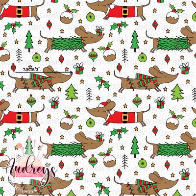 Xmas Dachshunds Doodles | Digital-Print Custom Cotton Woven | 145cm wide