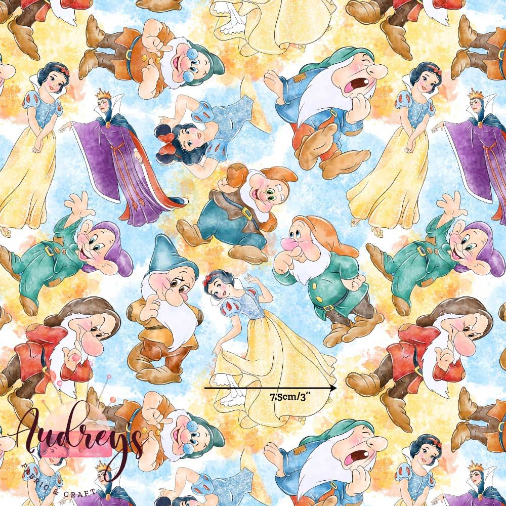 Snow White, Watercolour | Digital Print Custom Cotton Woven | 145cm wide