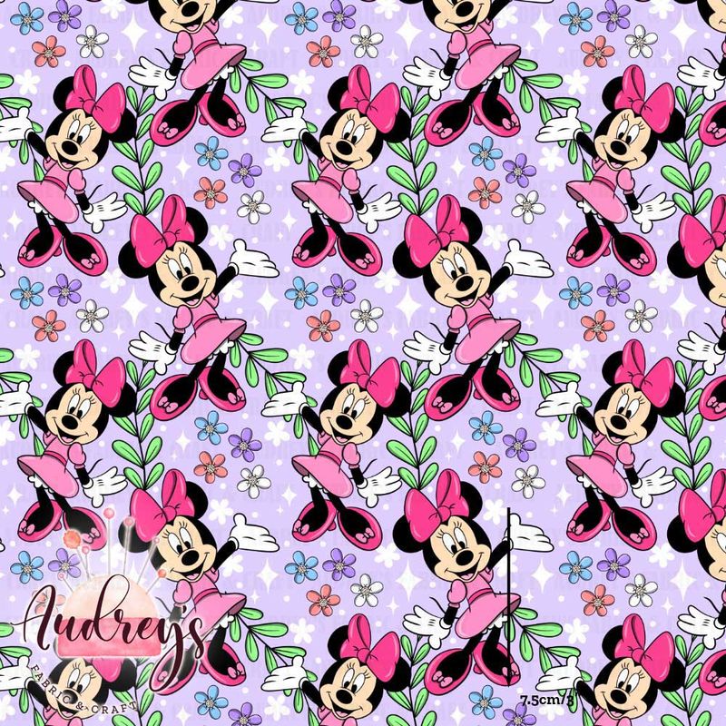 Minnie&#39;s Springtime, Lilac | Digital-Print Custom PUL Waterproof Fabric | 150cm wide