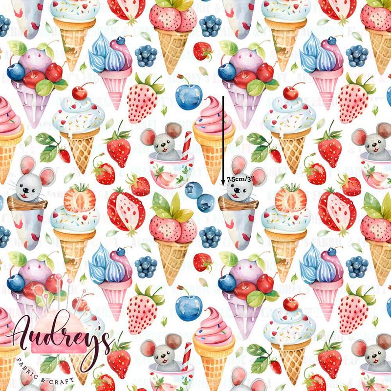 Berrylicious Mice | Digital-Print Custom PUL Waterproof Fabric | 150cm wide