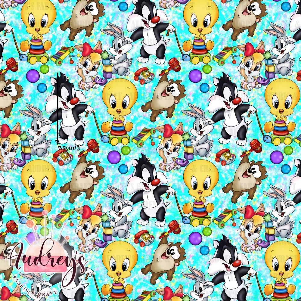 Looney Tunes, Blue Splatter | Digital-Print Custom PUL Waterproof Fabric | 150cm wide