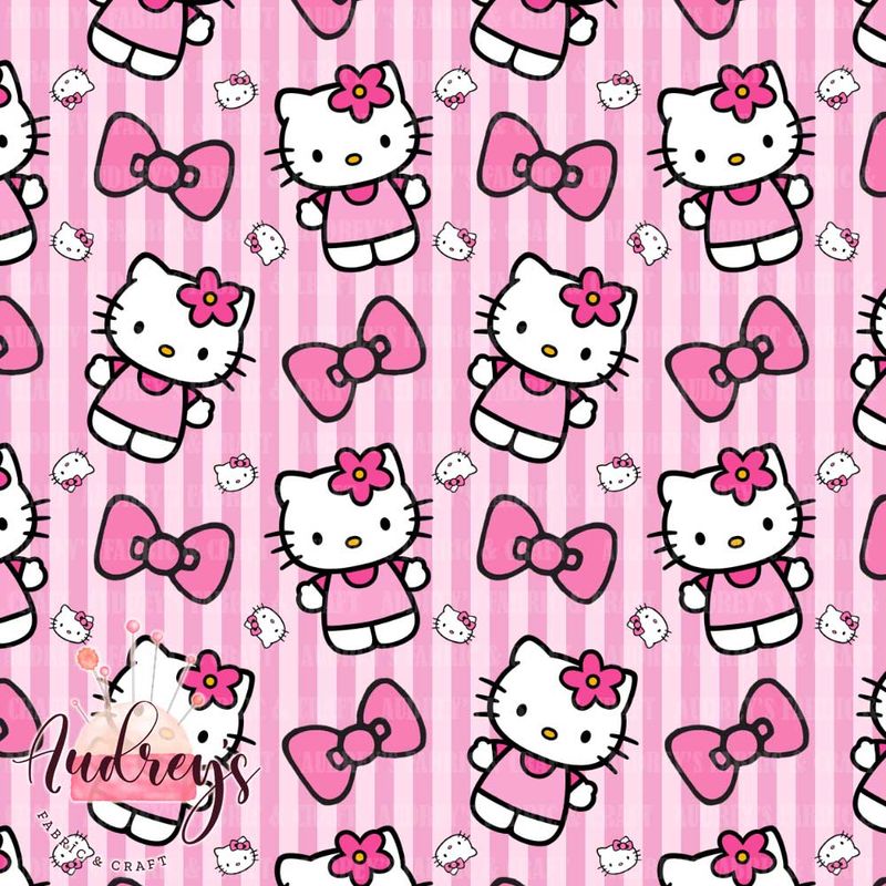Hello Kitty Pink Stripes | Digital-Print Custom Cotton Lycra 240gsm | 145cm wide