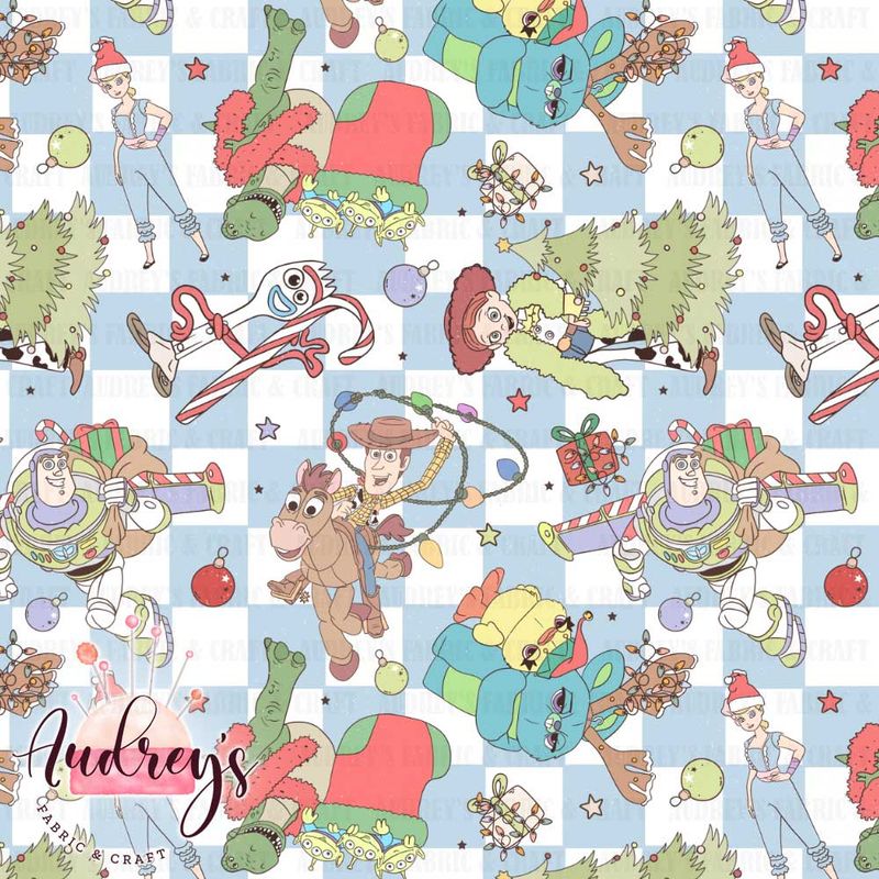 Toy Story Checkers, Christmas | Digital-Print Custom Cotton Lycra 240gsm | 150cm wide